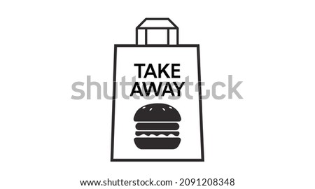Vector Isolated Black and White Burger Take Away Bag Icon or Sign