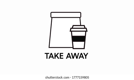 Vector Isolated Black and White Coffee Take Away Icon or Sign