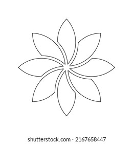 Vector isolated black and white eight fold polar array decorative element black line contour
