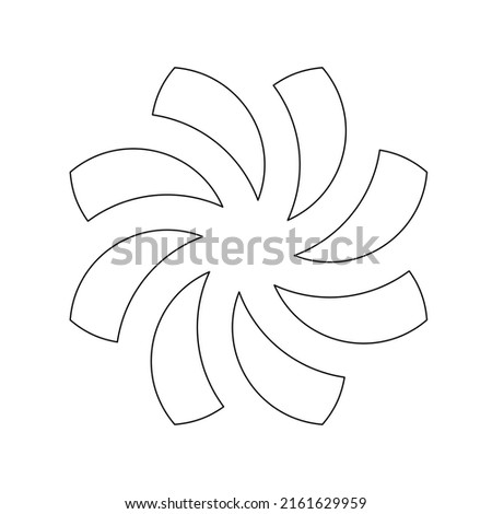 Vector isolated black and white eight fold polar array decorative element black line contour