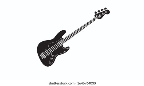 Vector Isolated Black and White Illustration of a Bass Guitar