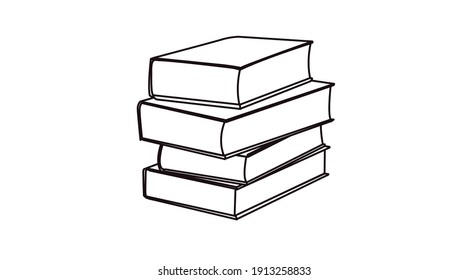 Vector Isolated Black and White Illustration of a Pile of Books