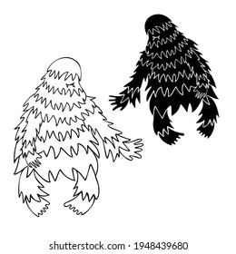 Diseño de ilustraciones negras y blancas aisladas de vectores de yeti bailando criptozoología. El diseño es perfecto para textiles, fondos, papel pintado, papel de envoltura