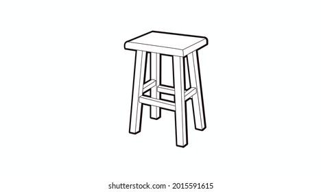 Vector Isolated Black and White Illustration of a Wooden Stool