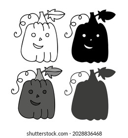 Vector aislado de ilustraciones en blanco y negro de calabazas abstractas decorativas alineadas en otoño. El diseño es perfecto para pegatinas, insignias, logos, invitaciones, coloreado