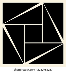 Vector isolated black and white monochrome graphic hard edge geometric abstraction in square