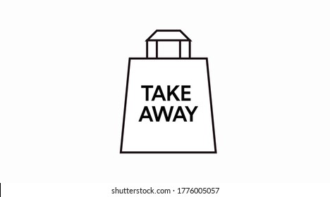 Vector Isolated Black and White Take Away Bag Icon or Sign