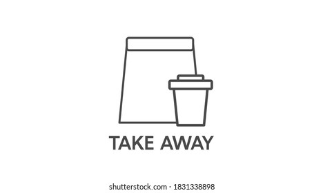 Vector Isolated Black and White Take Away Coffee Icon or Sign