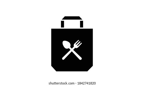Vector Isolated Black and White Take Away Bag Icon or Sign