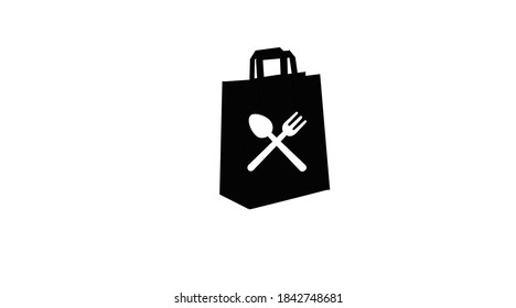 Vector Isolated Black and White Take Away Bag Icon or Sign