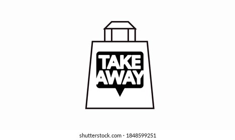 Vector Isolated Black And White Take Away Bag Icon Or Sign