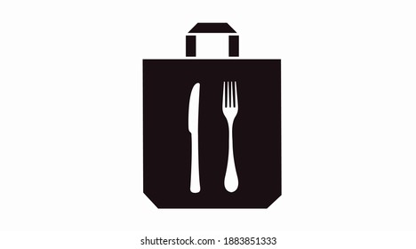 Vector Isolated Black and White Take Away Bag Icon or Sign