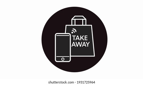 Vector Isolated Black And White Take Away Bag Icon With A Mobile Icon Or Sign