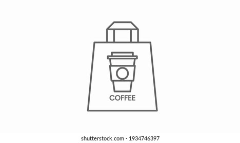 Vector Isolated Black and White Take Away Coffee Bag Icon or Sign