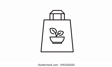 Vector Isolated Black and White Take Away Bag with a Vegan Icon or Sign