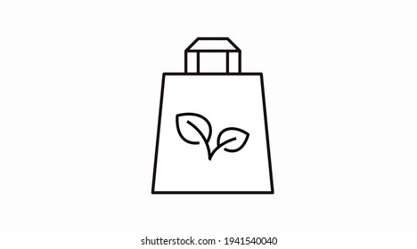Vector Isolated Black and White Take Away Bag with a Vegan Icon or Sign
