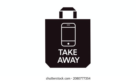 Vector Isolated Black and White Take Away Bag Icon with a Mobile Icon or Sign