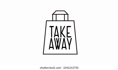 Vector Isolated Black and White Take Away Bag Icon or Sign