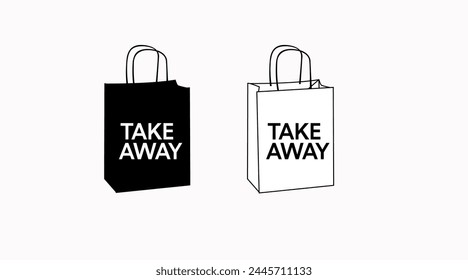 Vector Isolated Black and White Take Away Bag Icon or Sign Set