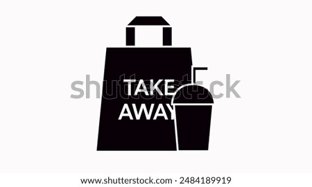 Vector Isolated Black and White Take Away Bag and Beverage Icon