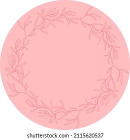 Vector isolated blank round label with botanical wreath frame. Round stickers to place images or text. Label tag for products.
