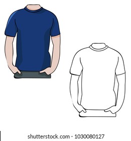 vector, isolated blue t-shirt, and sketch on white background