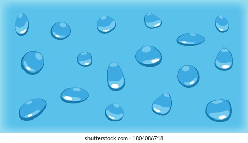 Vector isolated blue water drops. Set of different drops in flat style.