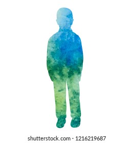 vector isolated blue watercolor boy silhouette