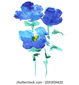 Vector isolated of blue watercolor flowers-Pansies. Hand-drawn. Botanical pattern. Design for posters, postcards, textiles, fabrics, prints, decor, paper, packaging.