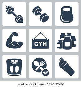 Vector isolated bodybuilding/fitness icons set