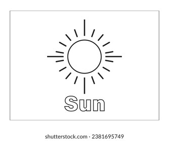 Vector, isolated book coloring sun cartoon.