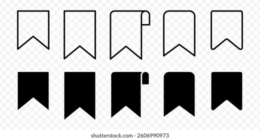 Vector isolated Bookmark icon set in black outline and fill