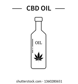 Vector Isolated bottle hemp oil.  Line modern icon.