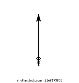 Vector isolated bow arrow pointed upwards black colored outline silhouette symbol