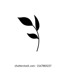 Vector isolated branch twig with three leaves black colored outline silhouette stencil