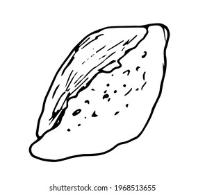 Vector isolated Bread element oval shape with sharp edges, top view and hand drawn in doodle style with black outline on white background. stylized simple loaf with textured lines and a single cut on 