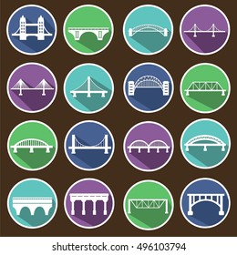 Vector isolated bridges icons set. flat design