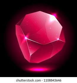vector isolated bright colorful realistic crystal. Magic jewel for mobile game design or user interface. Shiny truncated cube
