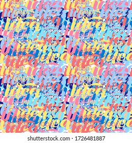 Vector isolated bright illustration background seamless pattern with multicolored phrase: good idea. Can be used as wallpaper, print on fabric, banner, for holidays, creative themes.