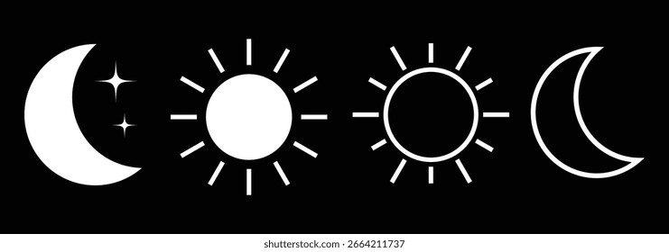 Ícone de brilho isolado de vetor definido em contorno preto