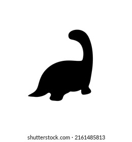 Vector isolated brontosaurus dinosaur with long neck side view symbol outline black colored silhouette shadow