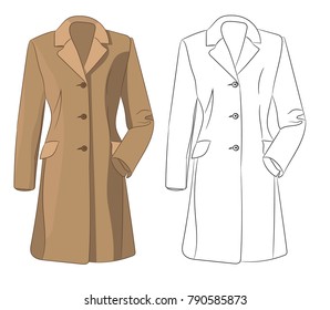 vector, isolated brown coat and sketch of coat