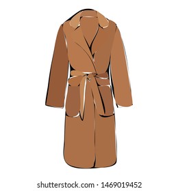 vector, isolated, brown sketch fashionable women coat