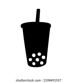 Vector isolated bubble tee boba in cup and lid   tube colorless black   white outline shadow shape