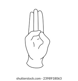 Vector isolated Buddhi Mudra hand gesture hasta Sanskrit word for hand colorless black and white contour line easy drawing