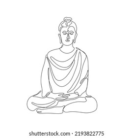 Vector isolated buddhist in the lotus pose colorless black and white one single line easy drawing