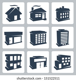 Vector isolated buildings icons set