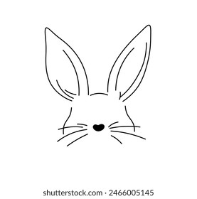 Vector isolated bunny ears and nose with whiskers head muzzle colorless black and white contour line easy drawing