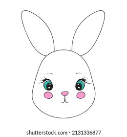 Vector isolated bunny face. Cute character. 