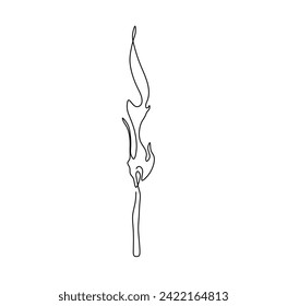 Vector isolated burning match one single contemporary line art colorless black and white contour line easy drawing